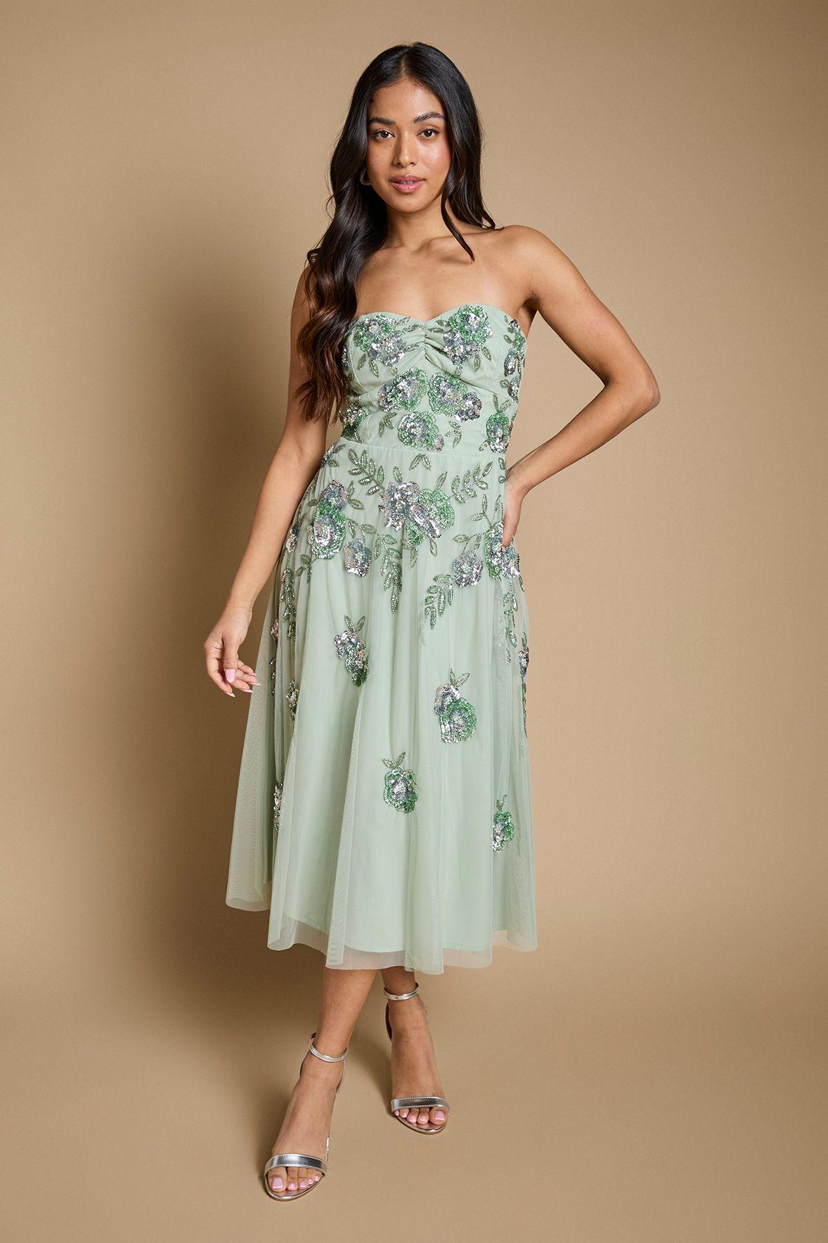 Petite Premium Trailing Floral Embellished Bandeau Midi Dress by OASIS
