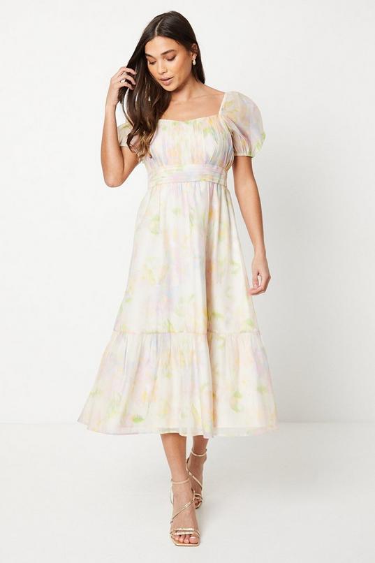 Petite Ruched Bust Organza Tiered Midi Dress by OASIS