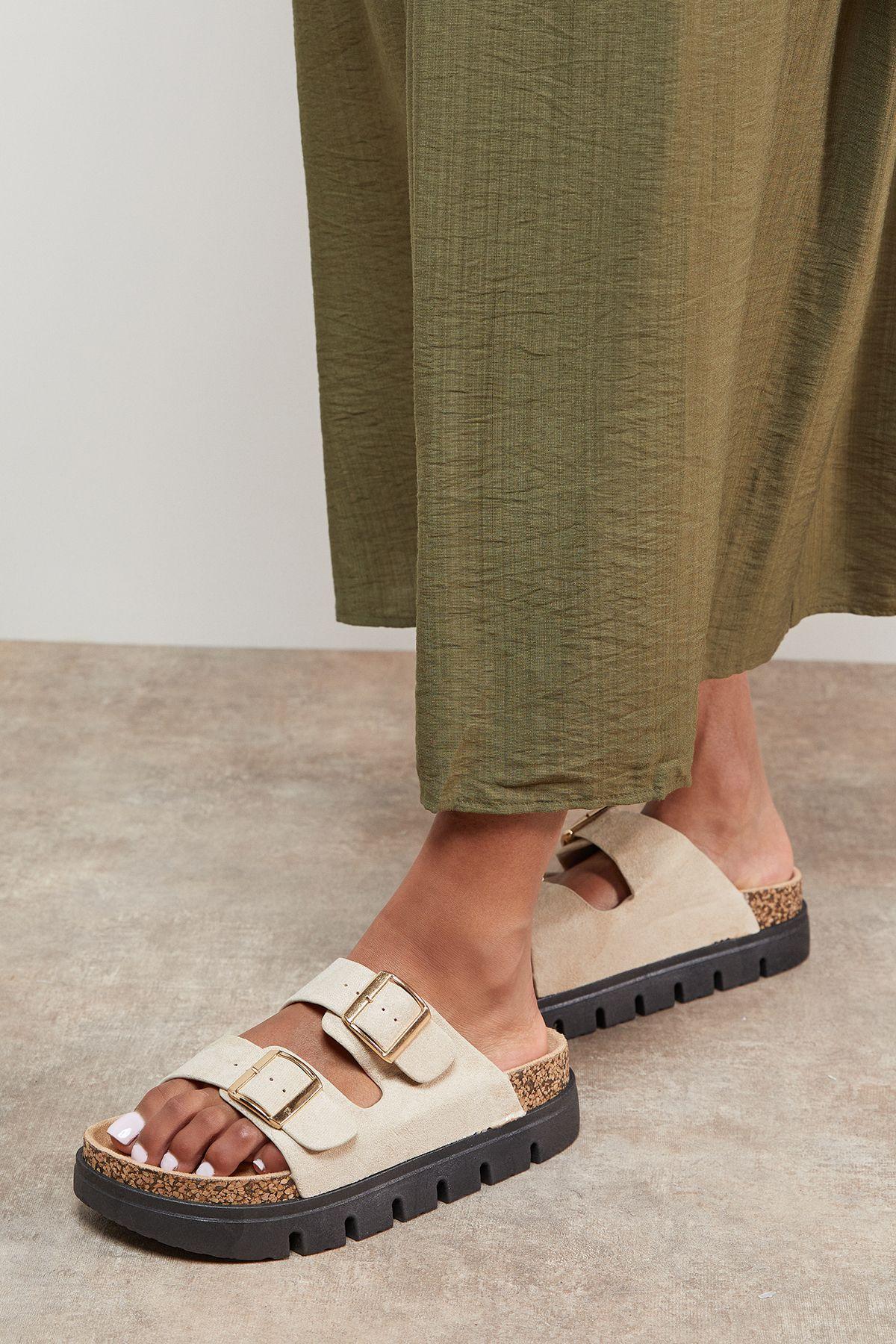 Phoebe Faux Leather Double Buckle Chunky Footbed Sandals by OASIS