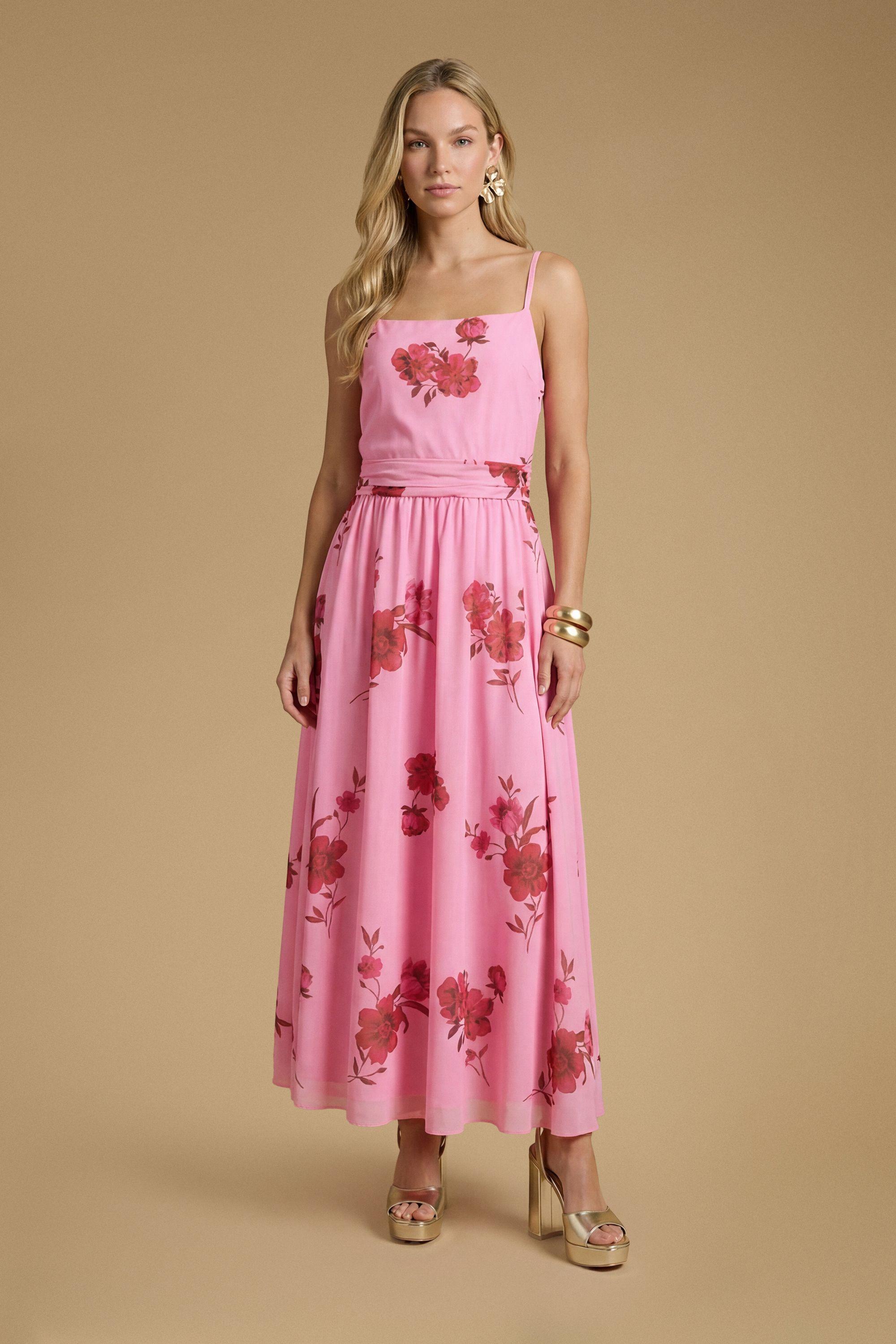 Printed Mesh Strappy Prom Midi Dress by OASIS