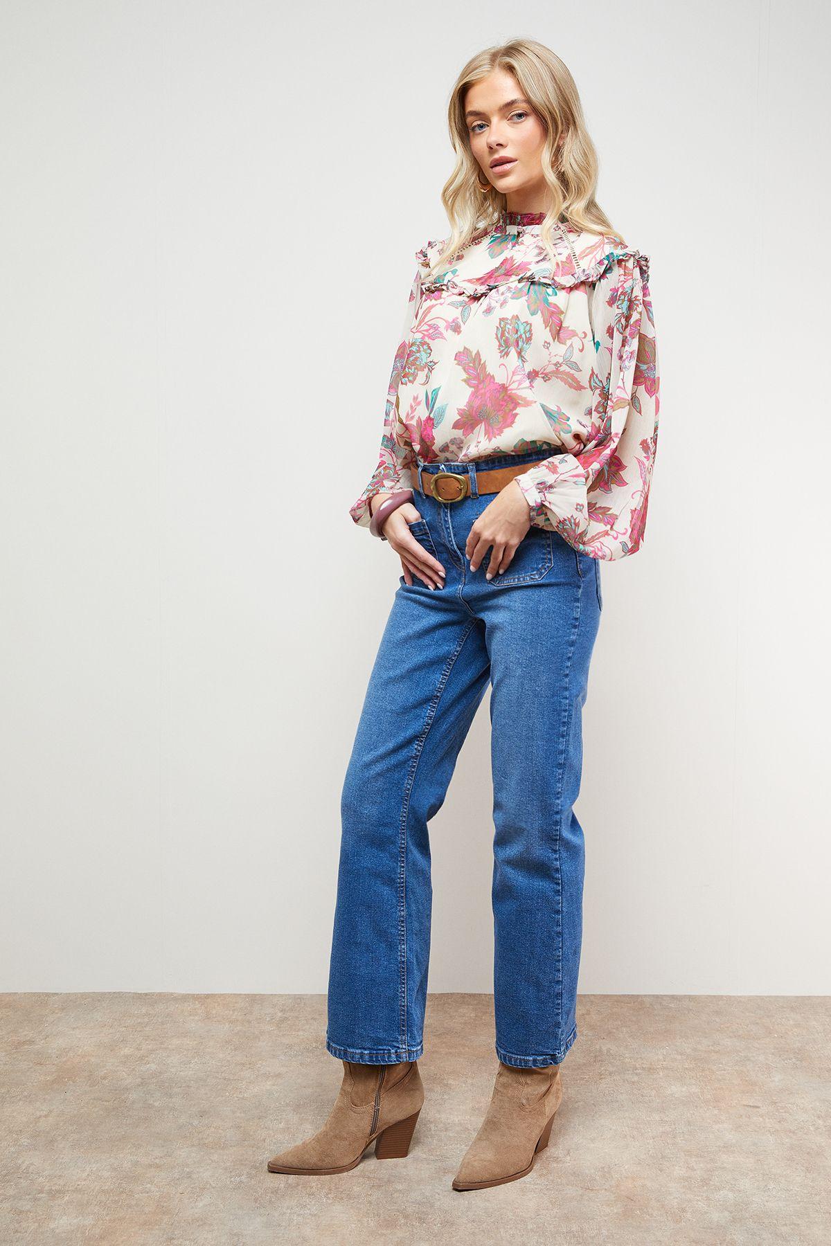 Printed Trim Detail Chiffon Blouse by OASIS
