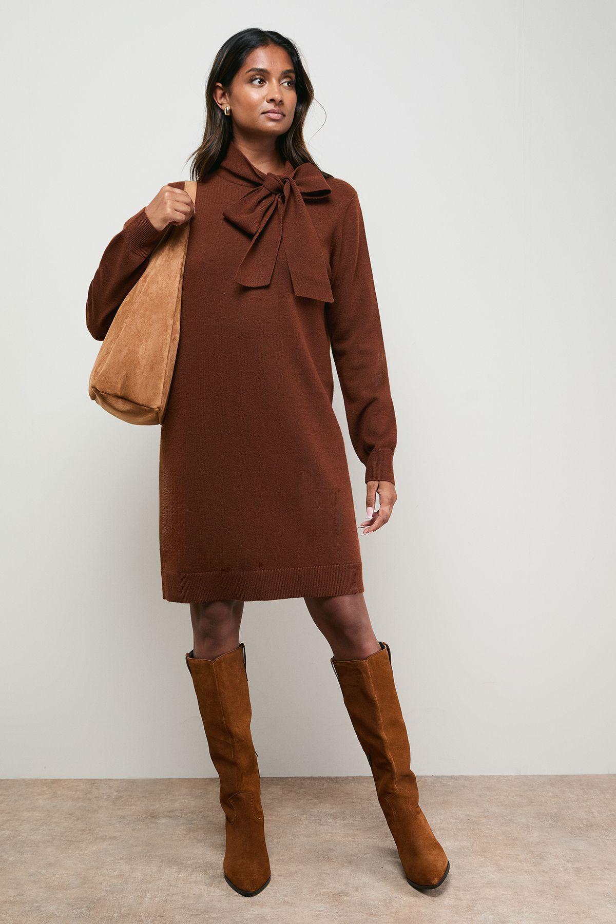 Pussy Bow Knitted Mini Dress by OASIS