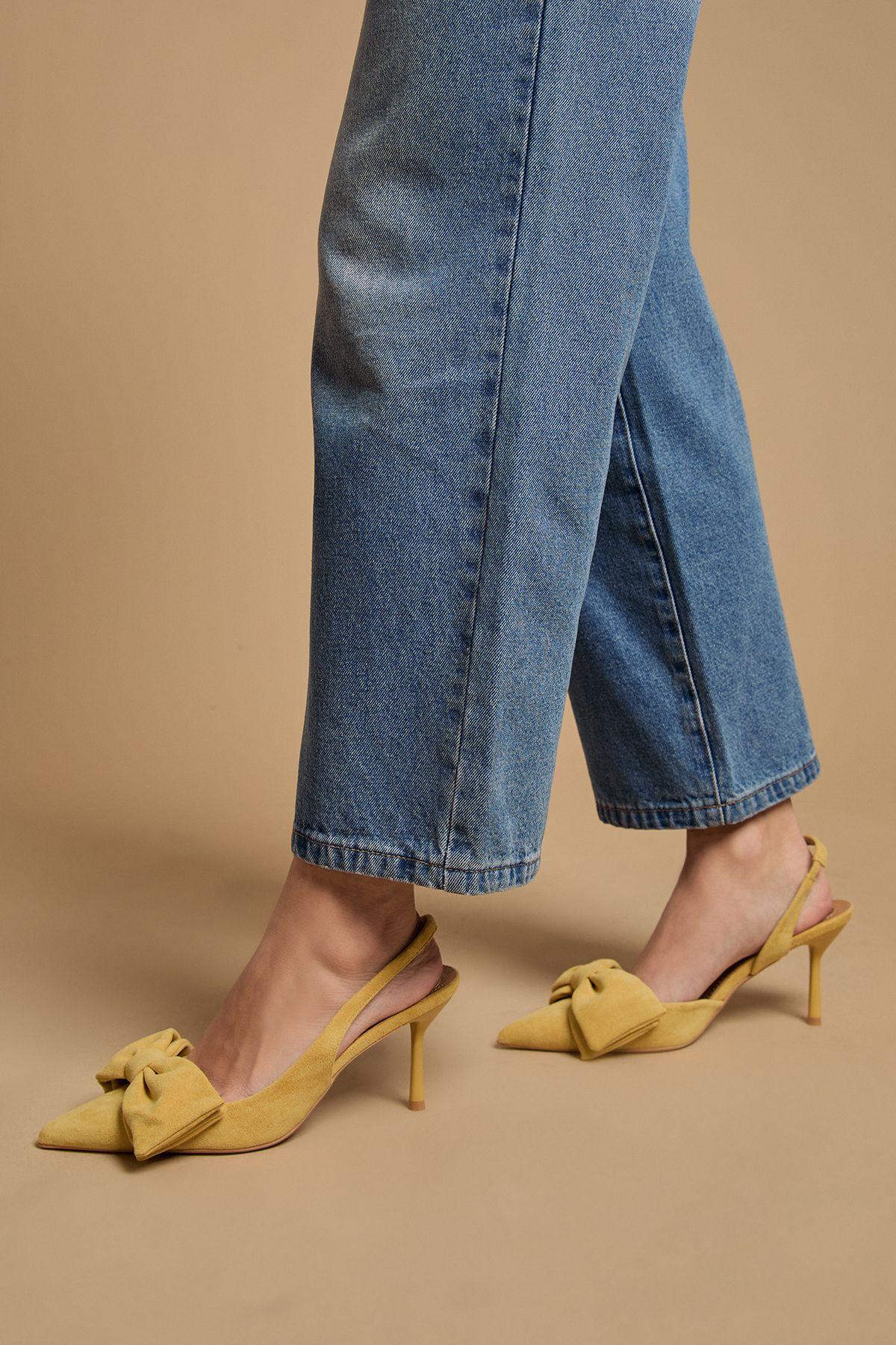 Rose Faux Suede Bow Detail High Stillo Heeled Slingback Court Shoes by OASIS