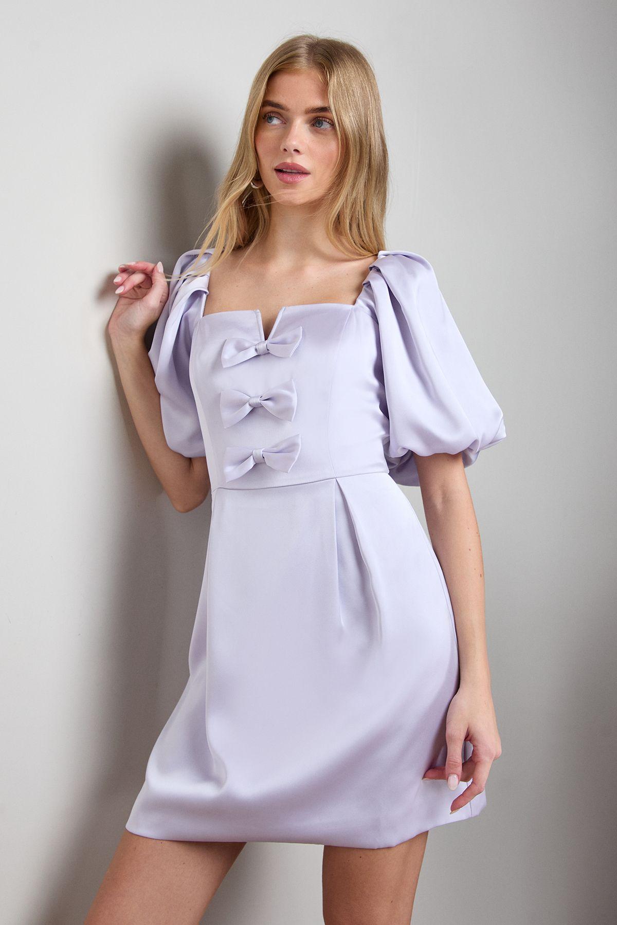 Satin Bow Front Square Neck Mini Dress by OASIS