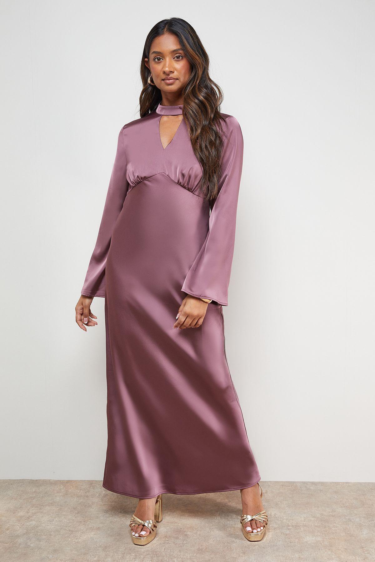 Satin Cut Out Flare Sleeve Bias Midi Dress by OASIS