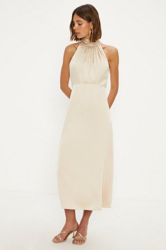Satin Halter Neck Midi Bridesmaid Dress by OASIS