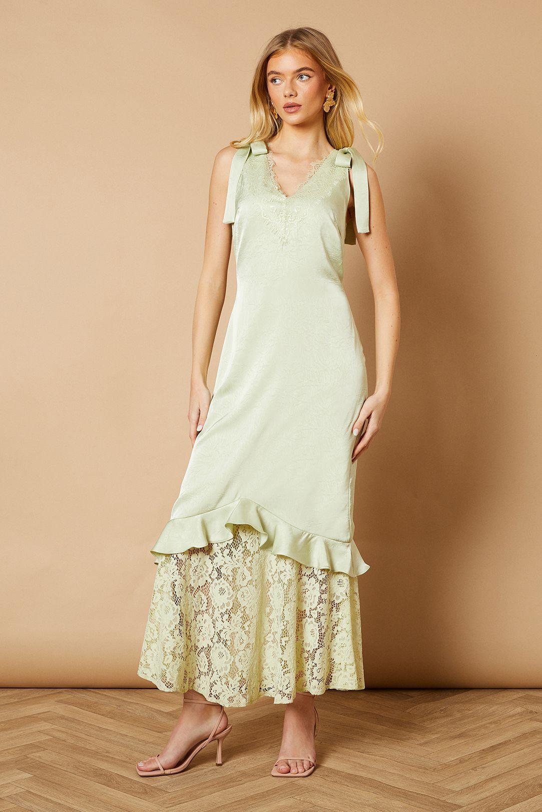 Satin Lace Tie Shoulder Maxi Dress by OASIS