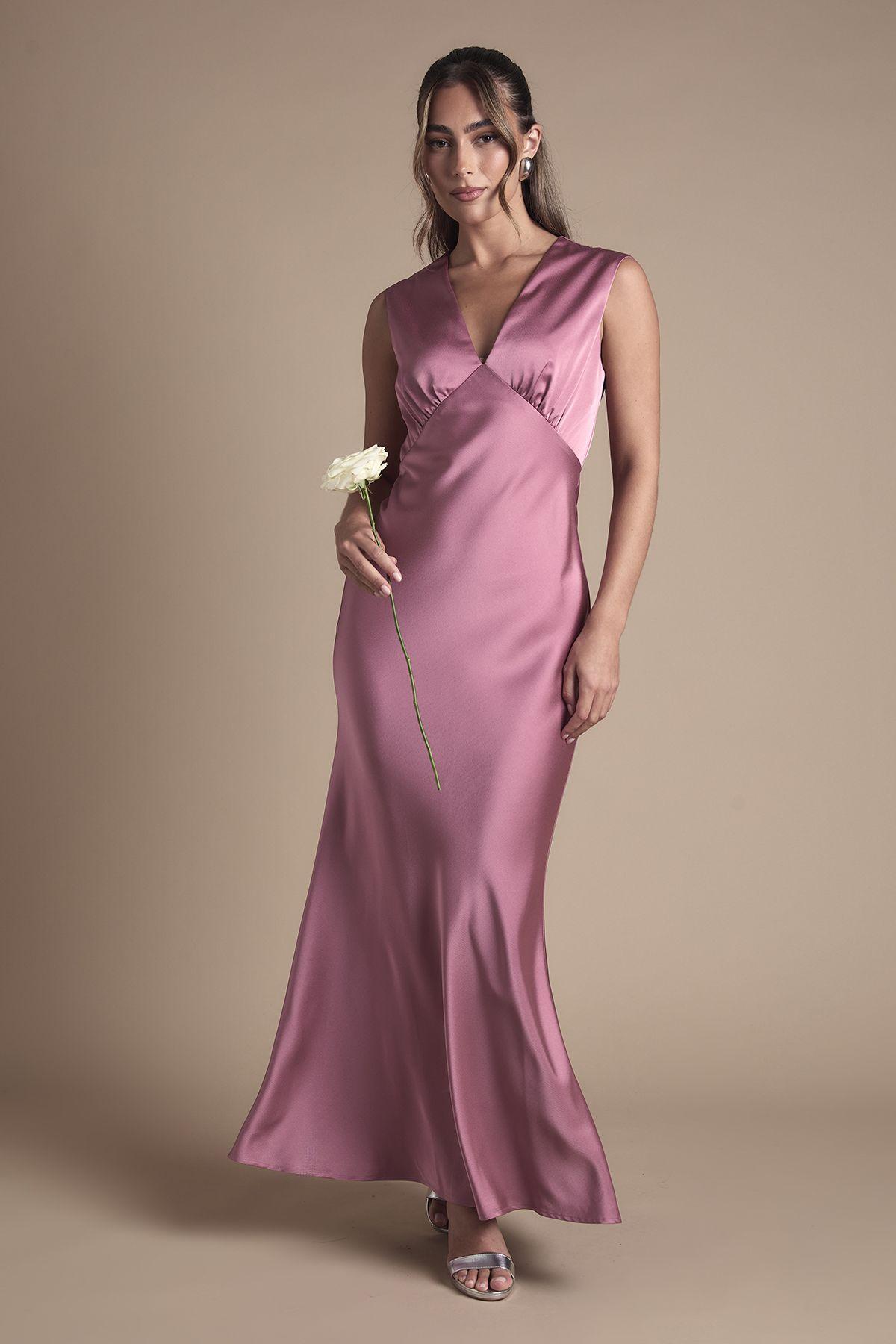 Satin Open Back Detail Maxi Bridesmaid Dress by OASIS