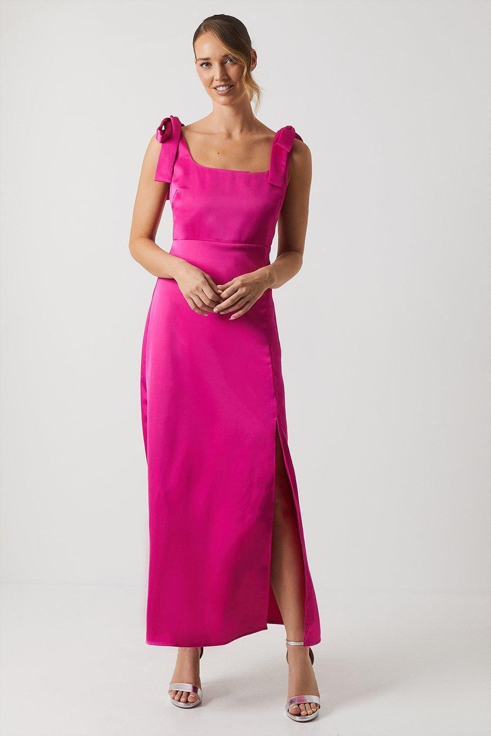 Satin Tie Shoulder Midi Bridesmaid Dress by OASIS
