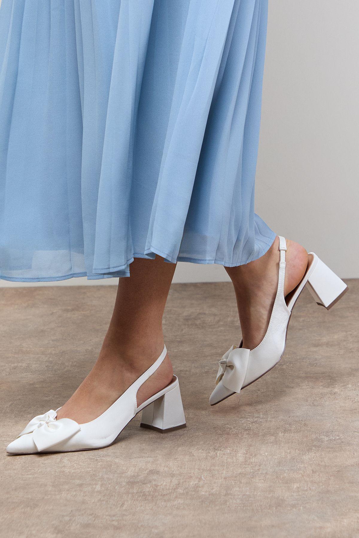 Seala Satin Bow Slingback Medium Block Heel Court Shoes by OASIS