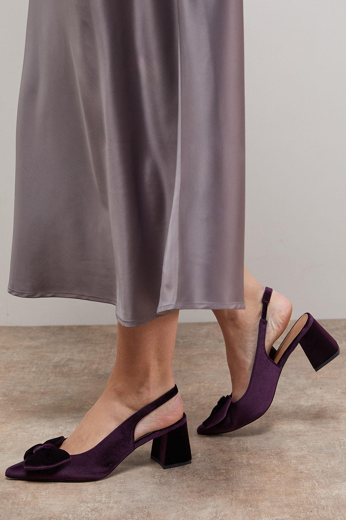 Seala Velvet Bow Slingback Medium Block Heel Court Shoes by OASIS
