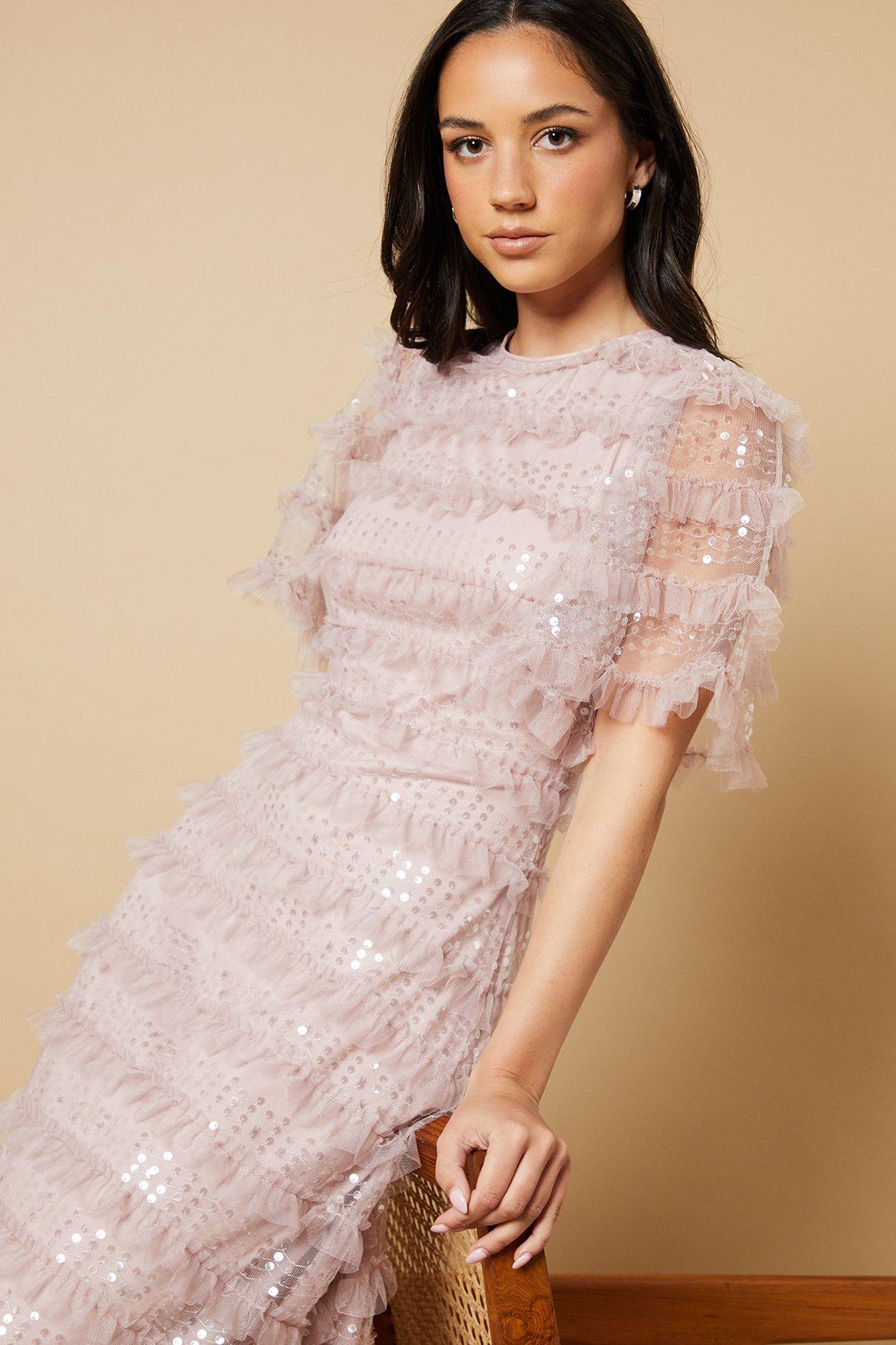 Sequin Ruffle Detail Maxi Dress by OASIS