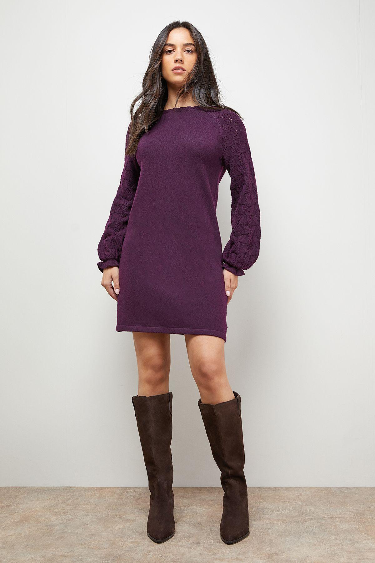 Slash Neck Sleeve Detail Jumper Dress by OASIS