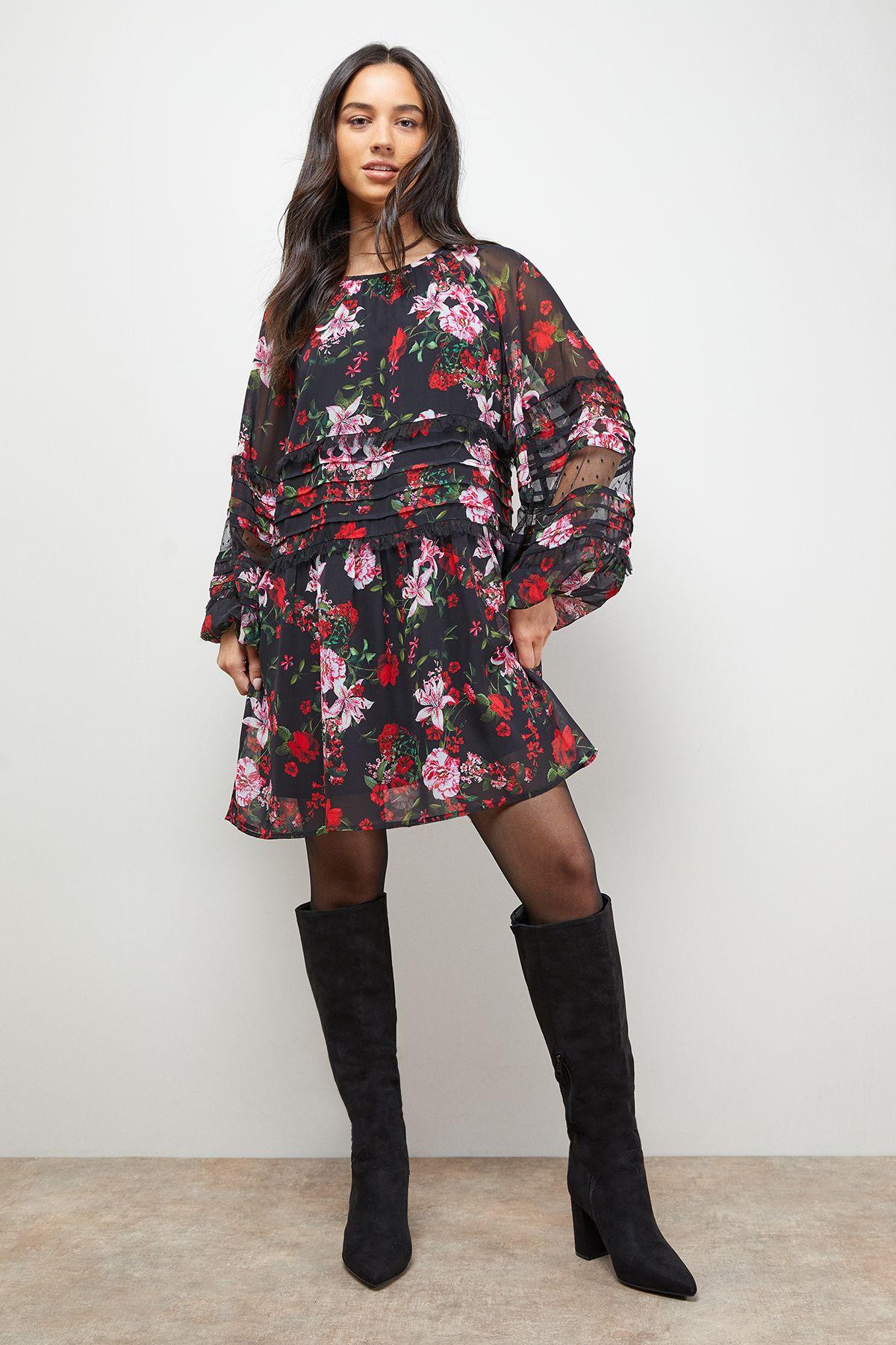 Smock Long Sleeve Mini Dress by OASIS