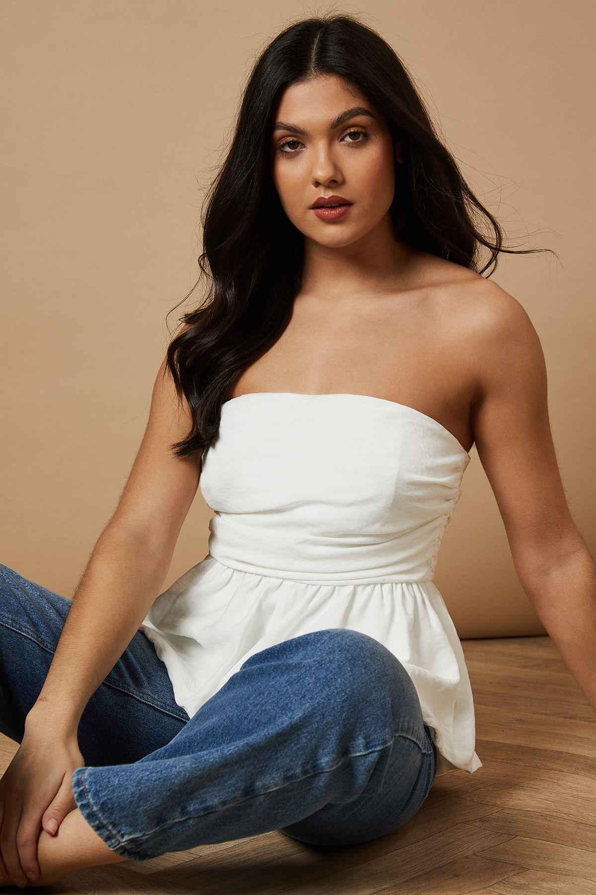 Strapless Gathered Peplum Top by OASIS