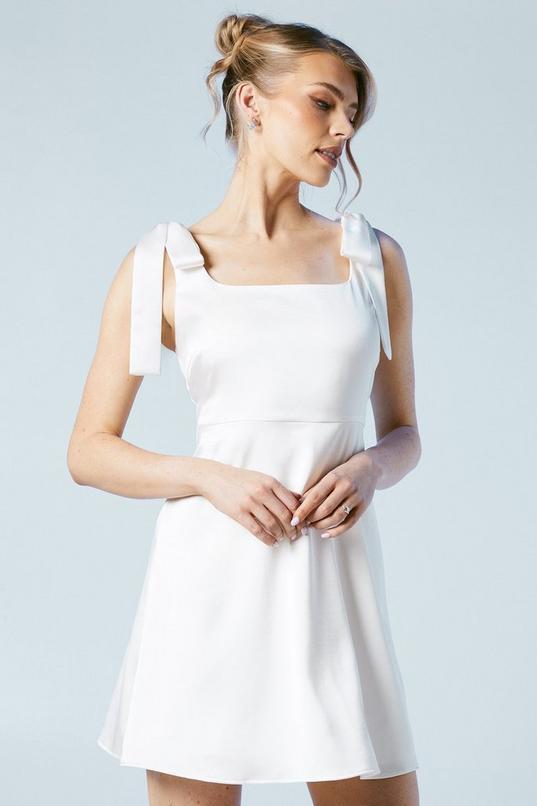 Tie Shoulder Satin Bridal Mini Dress by OASIS