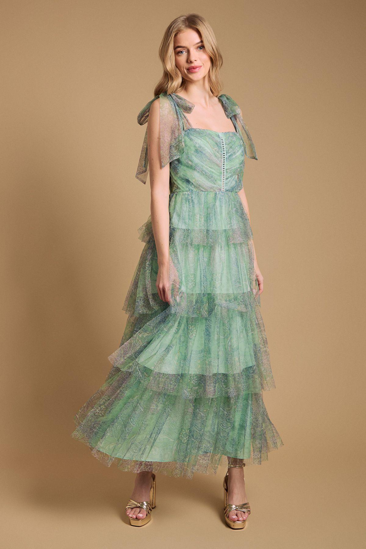 Tiered Tie Strap Maxi Dress by OASIS