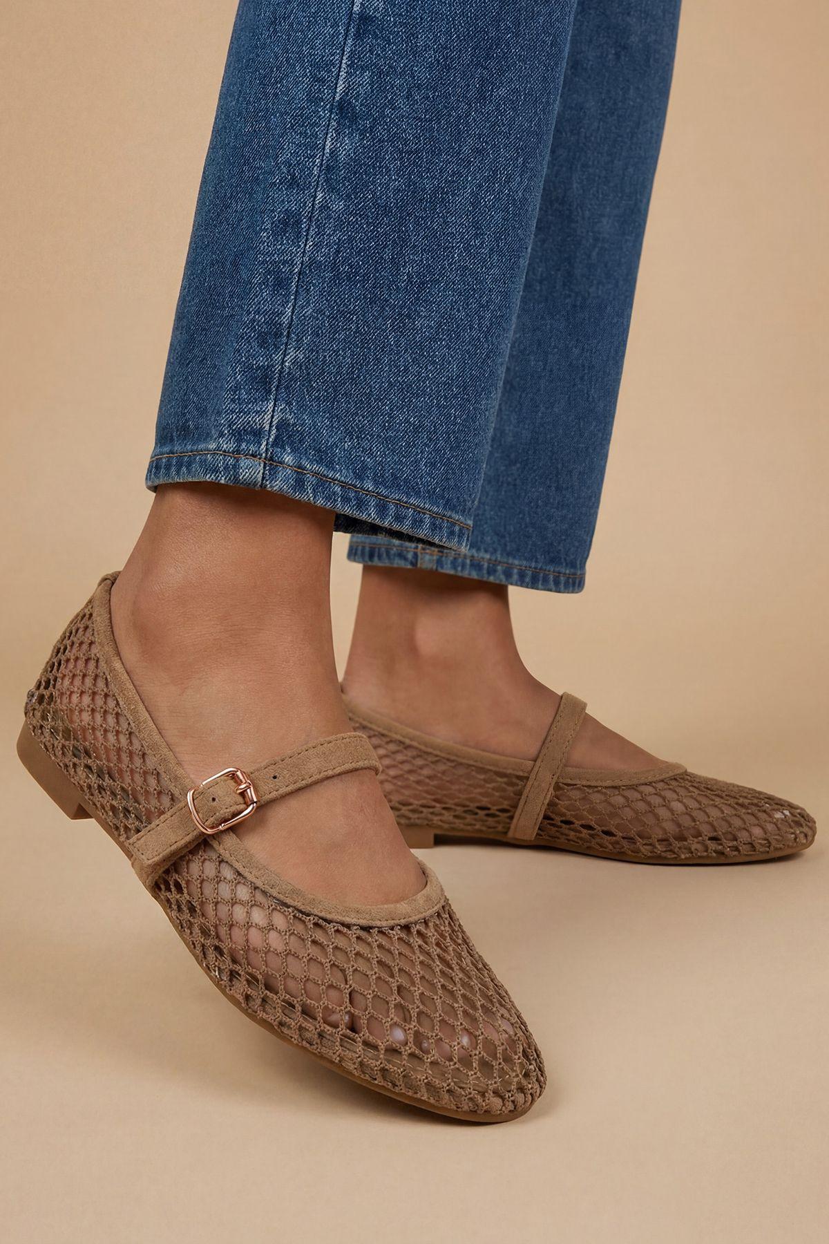 Tilly Mesh Mary-Jane Faux Leather Ballet Pumps by OASIS