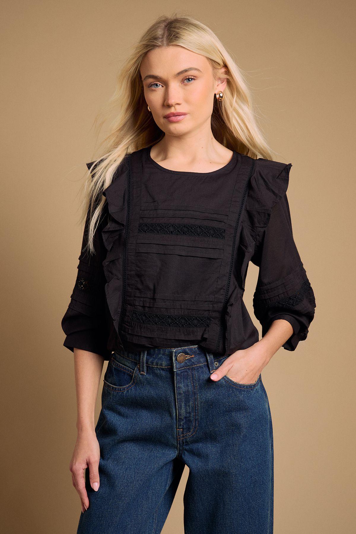 Trim Detail Frill Shoulder Crew Neck Blouse by OASIS Trim Detail Frill Shoulder Crew Neck Blouse by OASIS