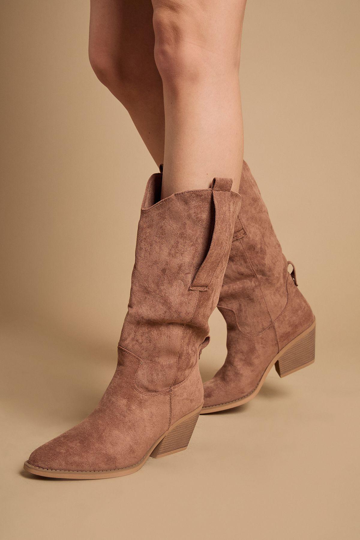 Wanda Faux Suede Slouch Western Calf Boots by OASIS