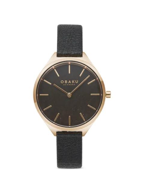 Kaffe leather-strap 34mm watch by OBAKU