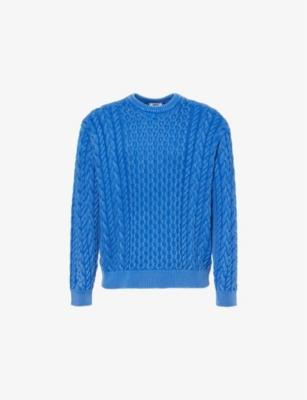 Faded-wash cable-knit relaxed-fit cotton jumper by OBEY