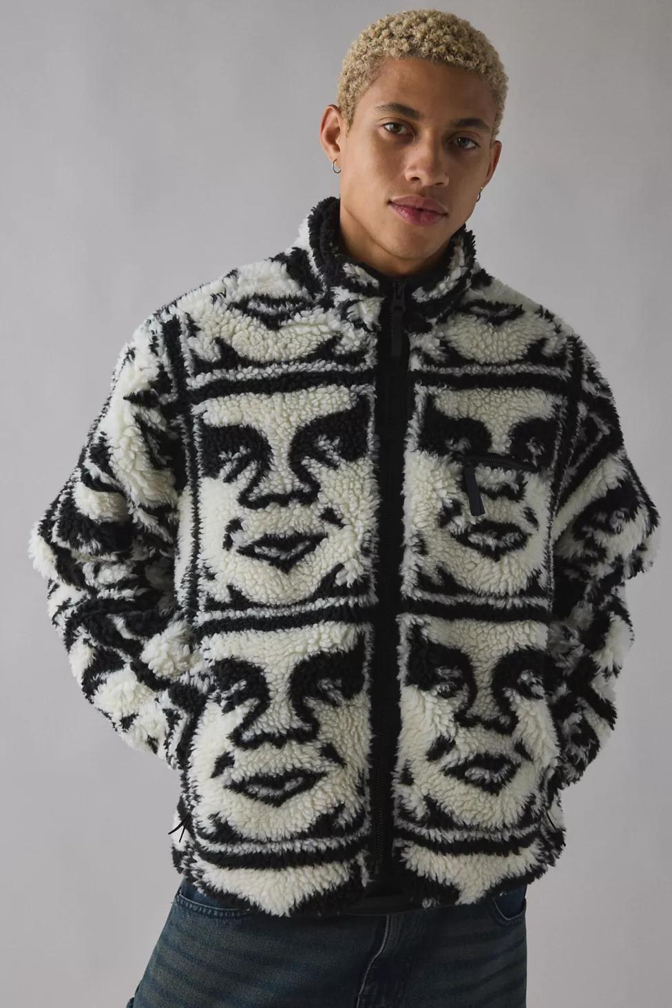 OBEY Repeated Icon Pattern Fleece Jacket by OBEY