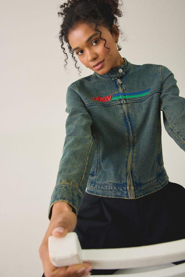 OBEY Rove Embroidered Denim Moto Jacket by OBEY