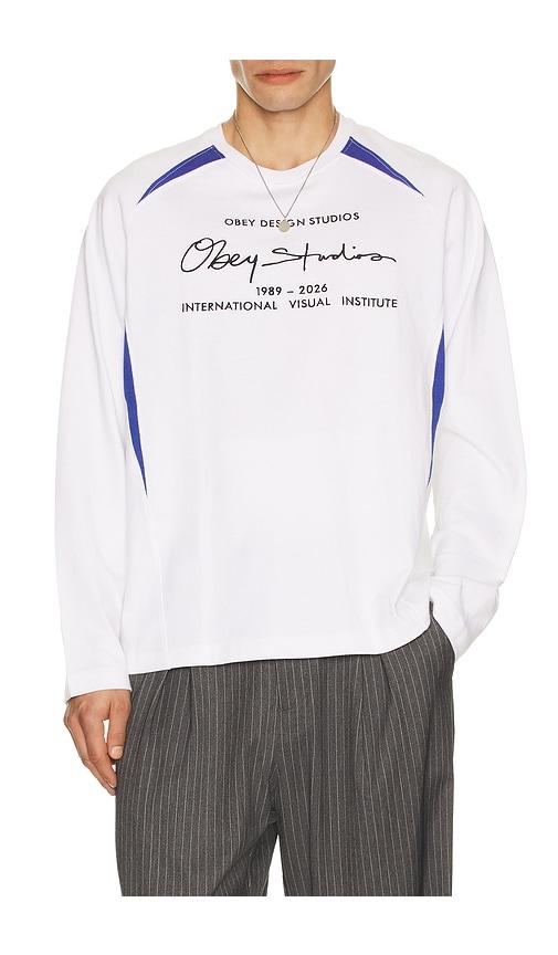 Obey League Long Sleeve Tee in White by OBEY
