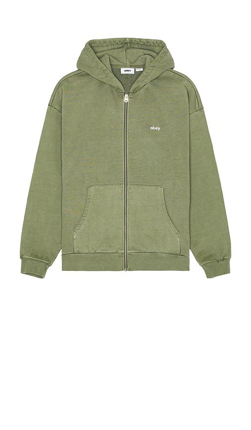 Obey Lowercase Pigment Zip Hoodie in Olive by OBEY