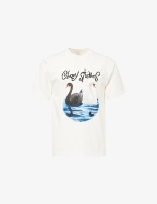 Swan-Print Crew-Neck Cotton T-Shirt by OBEY