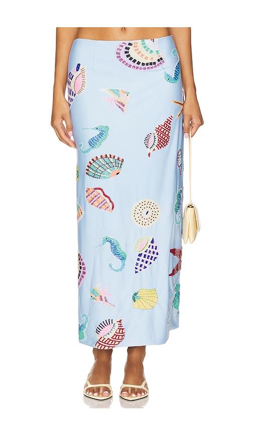 Oceanus Shell Hand Beaded Skirt in Blue by OCEANUS