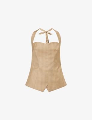 Pinstripe Halterneck Cotton-Blend Top by ODD MUSE