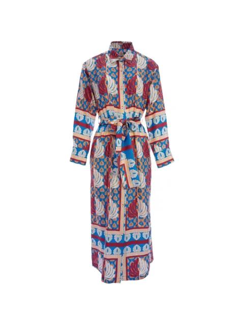 graphic-print belted shirt midi dress by ODEEH