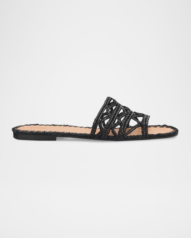 Evie Raffia Flat Slide Sandals by ODISSI