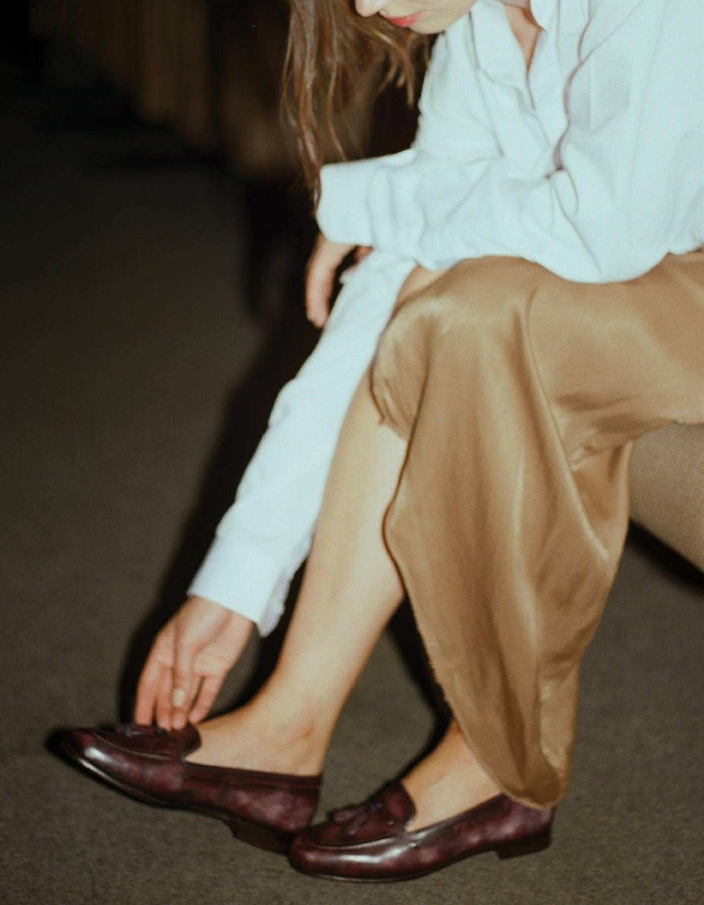 Claude, Hand-painted Patina Loafer In Aubergine by OEURS