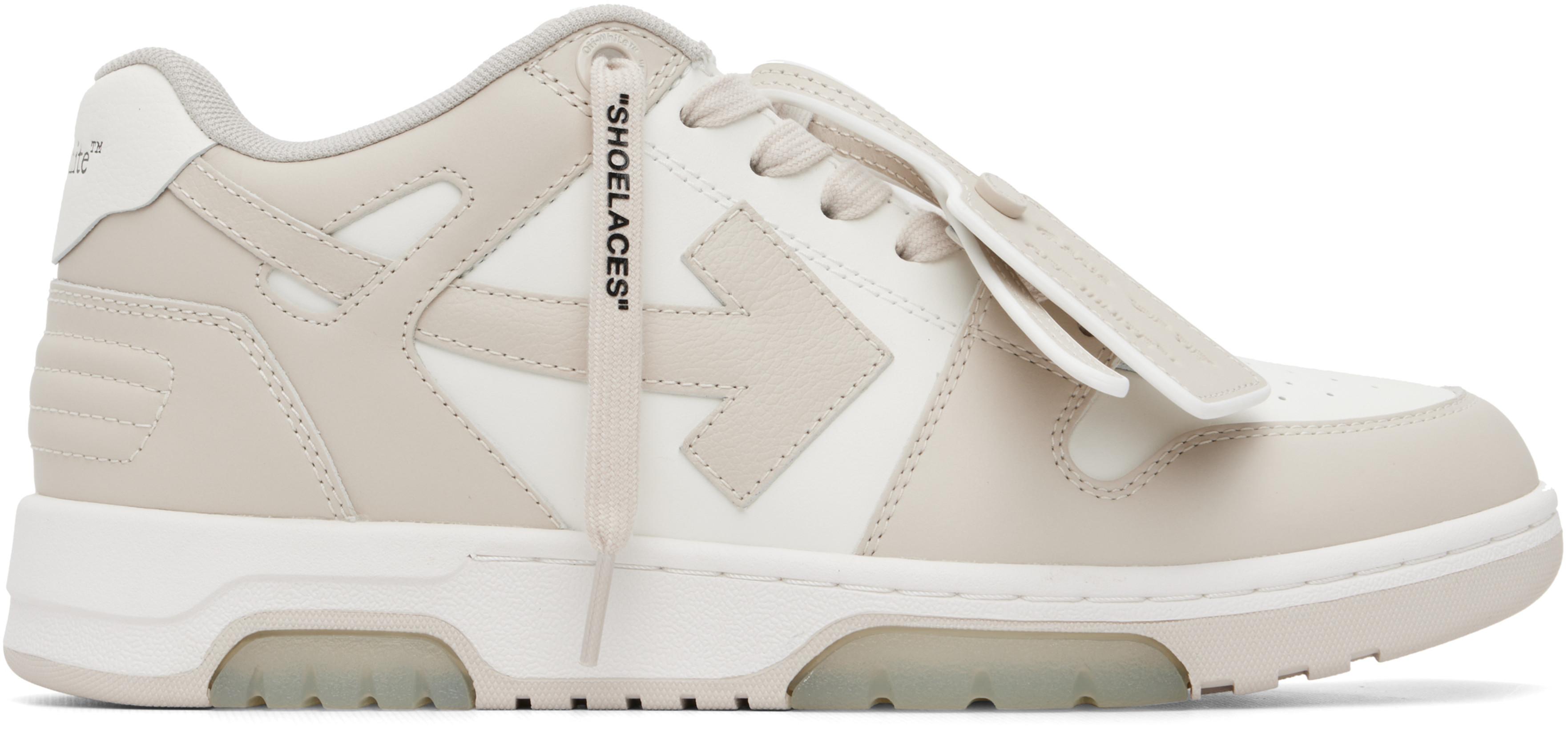 Beige & White 'Out Of Office' Calf Leather Sneakers by OFF-WHITE