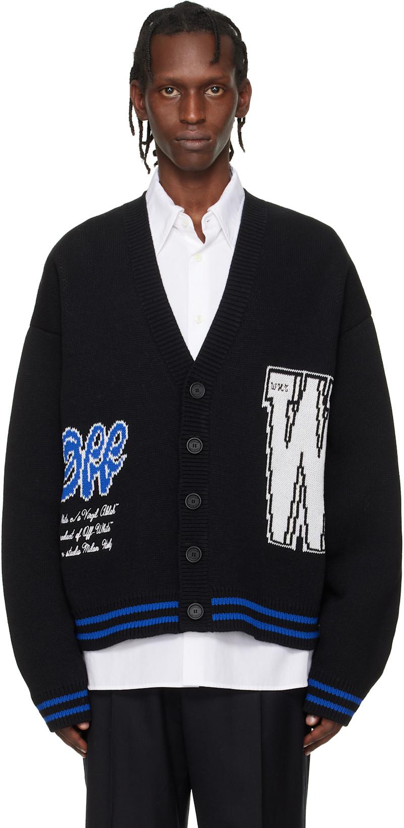 Black '00' Glide Diagonal Varsity Knit Cardigan by OFF-WHITE