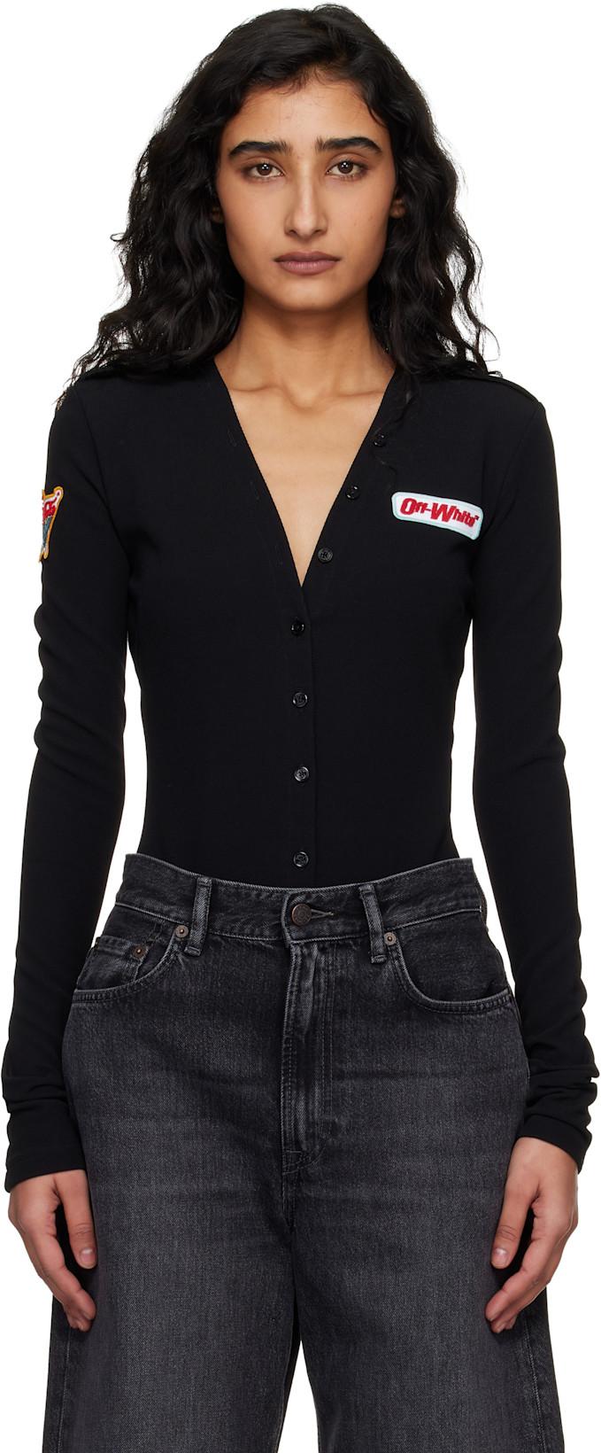 Black Heavy Jersey Button Up Bodysuit by OFF-WHITE