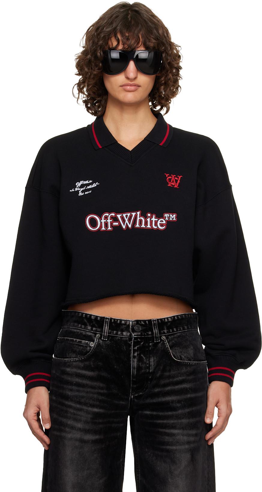Black Sporty Crop Polo Logo Sweatshirt by OFF-WHITE