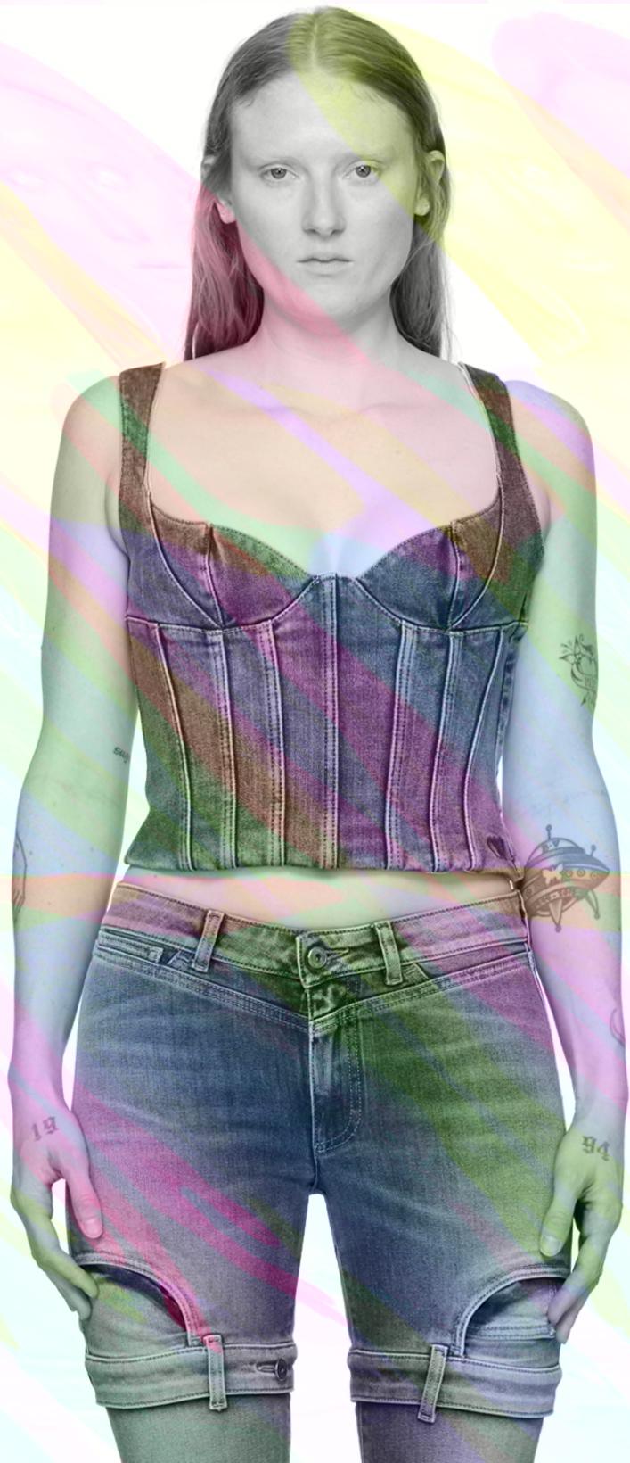 Blue Bustier Denim Tank Top by OFF-WHITE