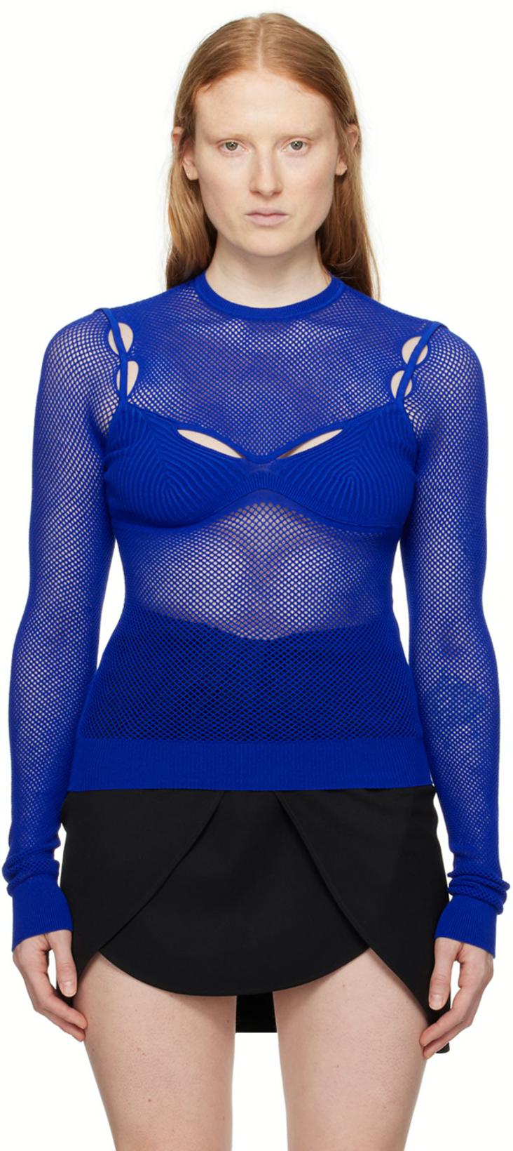 Blue Net Arrow Long Sleeve T-Shirt by OFF-WHITE