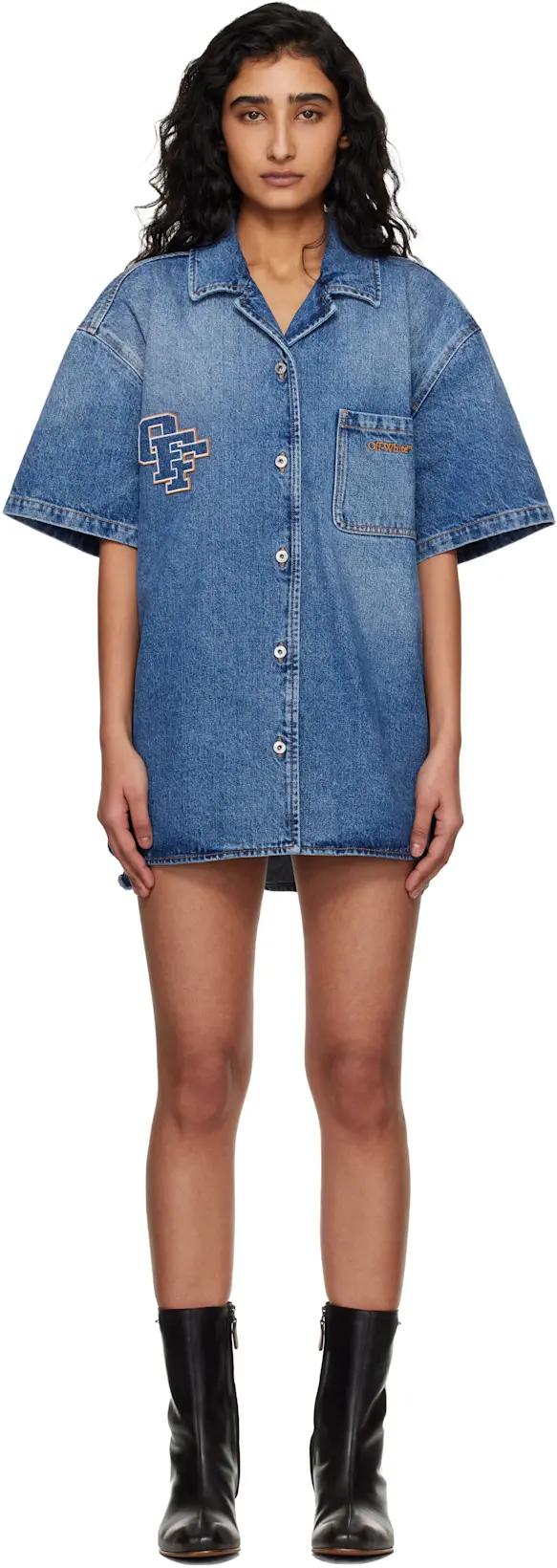 Blue Royal Patch Denim Minidress by OFF-WHITE