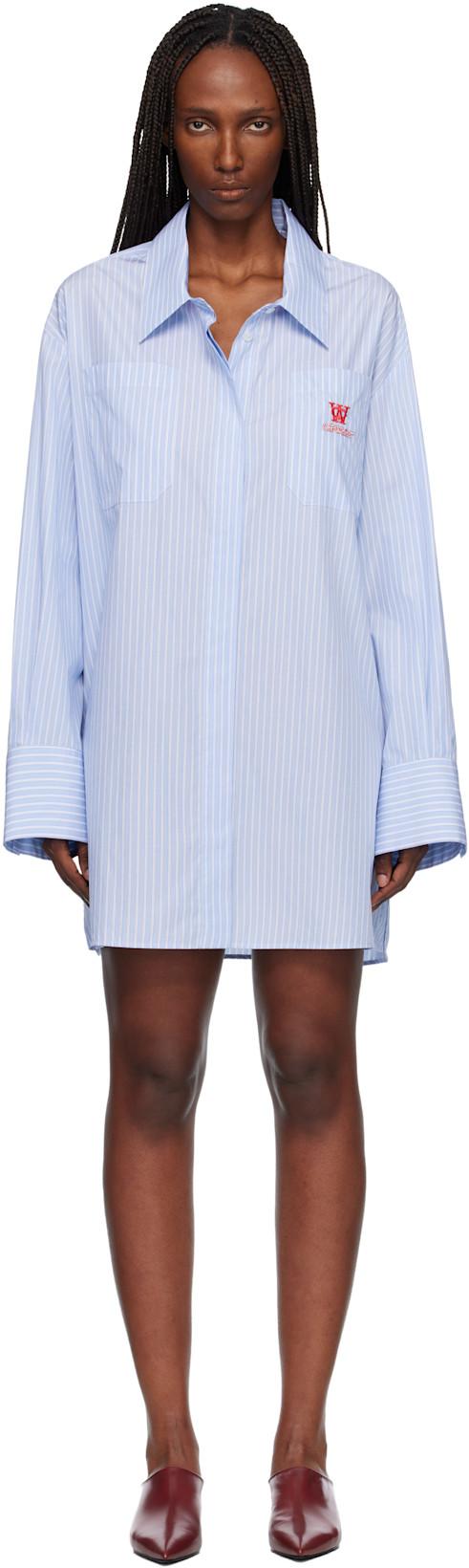 Blue Striped Poplin Shirt Minidress by OFF-WHITE