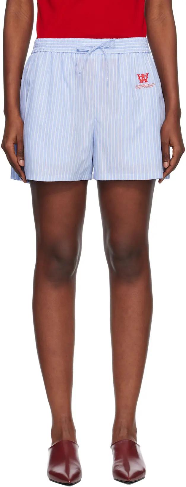 Blue Striped Poplin Shorts by OFF-WHITE