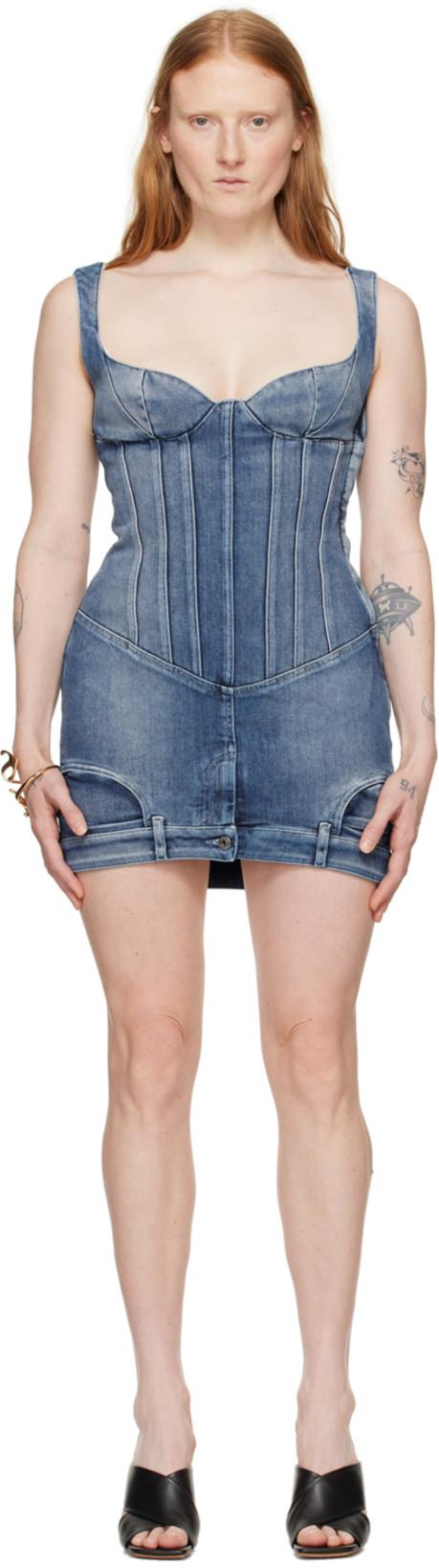 Blue Upside Down Denim Minidress by OFF-WHITE