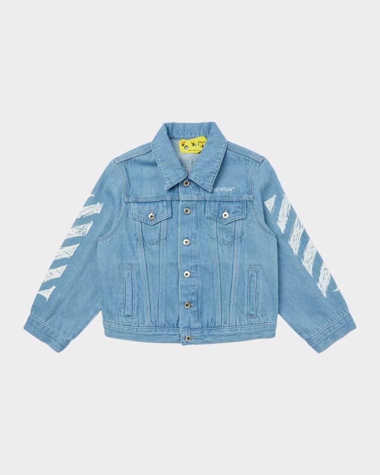 Boy's Diagonal Sketch Denim Jacket, Size 14 by OFF-WHITE