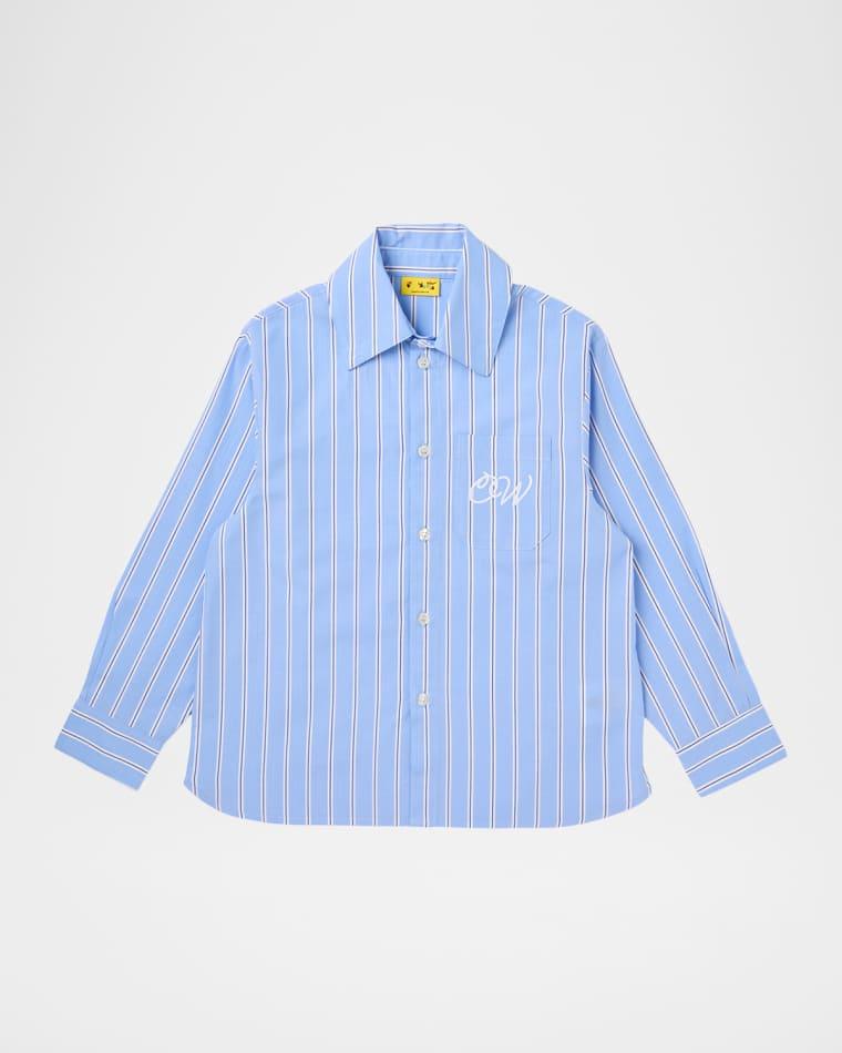 Boy's OW Embroidered Stripe Button-Down Shirt, Size 4-12 by OFF-WHITE