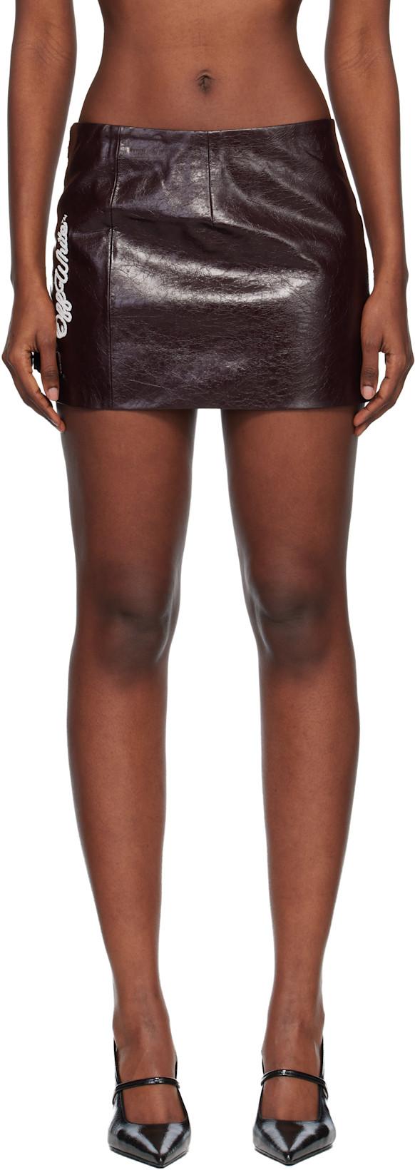 Brown Crinkle Coated Miniskirt by OFF-WHITE
