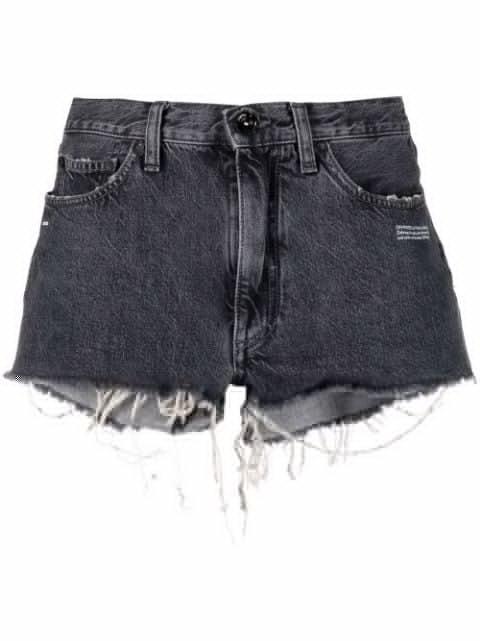 Corporate frayed denim shorts by OFF-WHITE